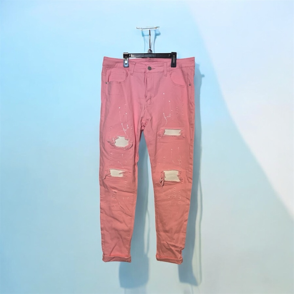 SHEIN Pink Distressed Skinny Jeans for Men